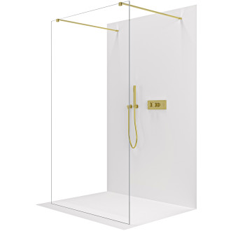CERANO - Sprchová zástěna Walk-in Onyx Duo L/P - hranatá vzpěra - zlatá kartáčovaná, transparentní sklo - 100x200 cm