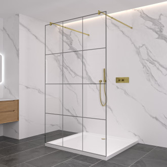 CERANO - Sprchová zástěna Walk-in Onyx Duo L/P - kulatá vzpěra - 8 mm -  zlatá kartáčovaná/industriální sklo - 90x200 cm