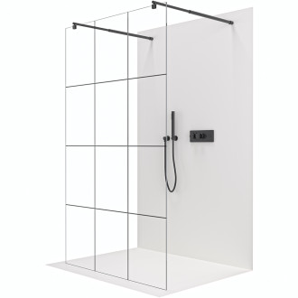CERANO - Sprchová zástěna Walk-in Onyx Duo L/P - kulatá vzpěra - 8 mm - černá matná/industriální sklo - 110x200 cm