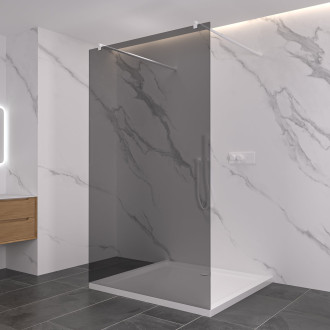 CERANO - Sprchová zástěna Walk-in Onyx Duo L/P - kulatá vzpěra - bílá matná, grafitové sklo - 150x200 cm