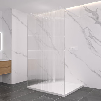 CERANO - Sprchová zástěna Walk-in Onyx Duo L/P - kulatá vzpěra - bílá matná, rýhované sklo - 140x200 cm