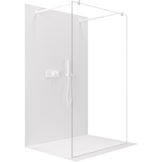 CERANO - Sprchová zástěna Walk-in Onyx Duo L/P - kulatá vzpěra - bílá matná, transparentní sklo - 110x200 cm