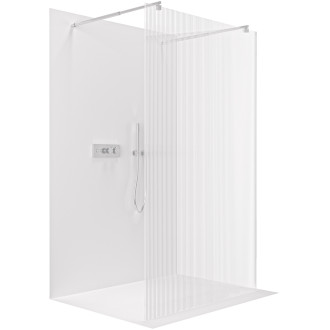 CERANO - Sprchová zástěna Walk-in Onyx Duo L/P - kulatá vzpěra - chrom, rýhované sklo - 110x200 cm