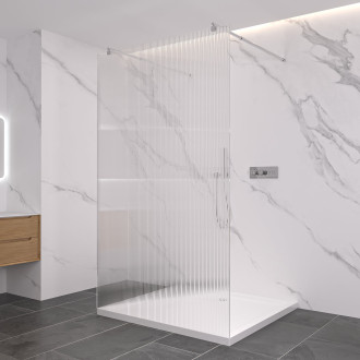 CERANO - Sprchová zástěna Walk-in Onyx Duo L/P - kulatá vzpěra - chrom, rýhované sklo - 110x200 cm