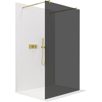 CERANO - Sprchová zástěna Walk-in Onyx Duo L/P - kulatá vzpěra - zlatá kartáčovaná, grafitové sklo - 140x200 cm