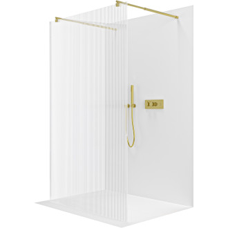 CERANO - Sprchová zástěna Walk-in Onyx Duo L/P - kulatá vzpěra - zlatá kartáčovaná, rýhované sklo - 80x200 cm