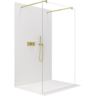 CERANO - Sprchová zástěna Walk-in Onyx Duo L/P - kulatá vzpěra - zlatá kartáčovaná, transparentní sklo - 160x200 cm