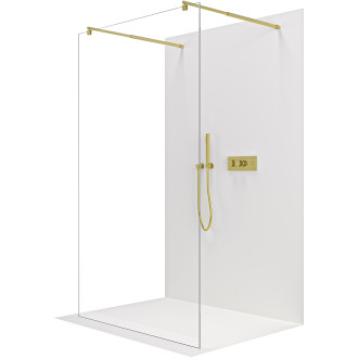 CERANO - Sprchová zástěna Walk-in Onyx Duo L/P - kulatá vzpěra - zlatá kartáčovaná, transparentní sklo - 160x200 cm