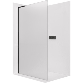CERANO - Sprchová zástěna Walk-in Onyx L-levá vzpěra - 8 mm - kulatá vzpěra - černá matná, mléčné sklo - 40x200 cm