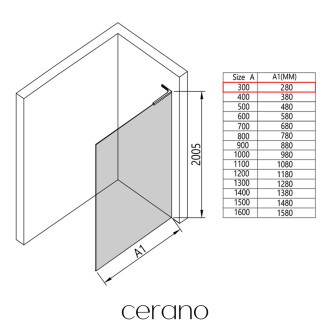 CERANO - Sprchová zástěna Walk-in Onyx L-levá vzpěra - 8 mm - kulatá vzpěra - chrom, grafitové sklo - 30x200 cm