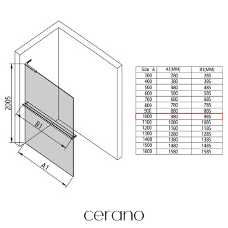 CERANO Sprchová zástěna Walk-in Onyx L/P držák L-levá  černá mat, grafitové sklo 100x200