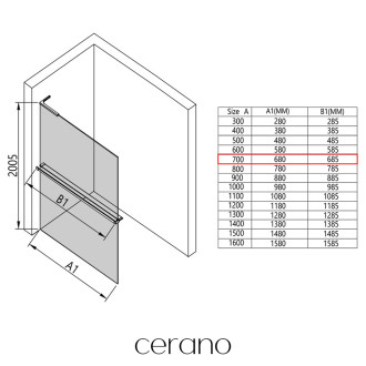 CERANO - Sprchová zástěna Walk-in Onyx L/P - polička/držák na ručníky - L-levá vzpěra - černá matná, transparentní sklo - 70x200 cm
