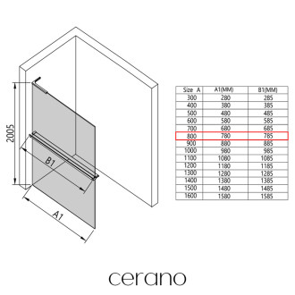CERANO Sprchová zástěna Walk-in Onyx L/P +držák L-levá  chrom, rýhované sklo 80x200