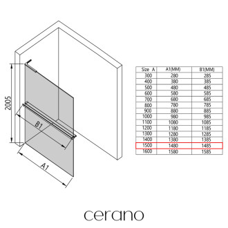 CERANO - Sprchová zástěna Walk-in Onyx L/P - polička/držák na ručníky - L-levá vzpěra - chrom, transparentní sklo - 150x200 cm