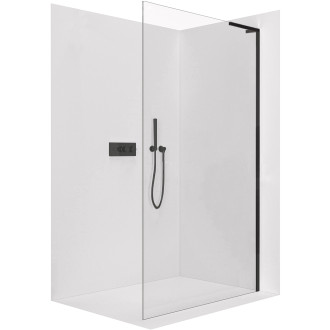 CERANO - Sprchová zástěna Walk-in Onyx L-pravá vzpěra - 8 mm - kulatá vzpěra - černá matná, transparentní sklo - 30x200 cm