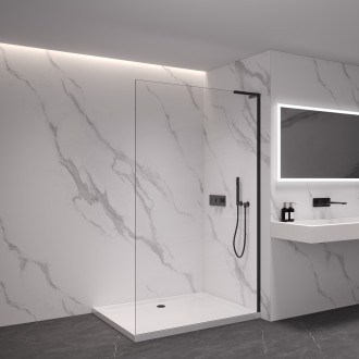 CERANO - Sprchová zástěna Walk-in Onyx L-pravá vzpěra - 8 mm - kulatá vzpěra - černá matná, transparentní sklo - 30x200 cm