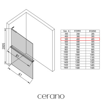CERANO - Sprchová zástěna Walk-in Onyx L/P - polička/držák na ručníky - L-pravá vzpěra - černá matná, grafitové sklo - 50x200 cm