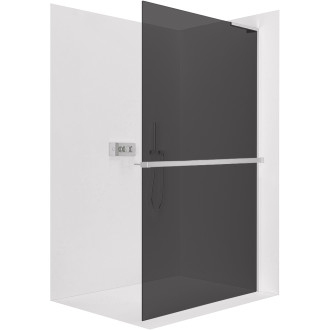 CERANO - Sprchová zástěna Walk-in Onyx L/P + polička/držák na ručníky - L-pravá vzpěra - chrom, grafitové sklo - 140x200 cm