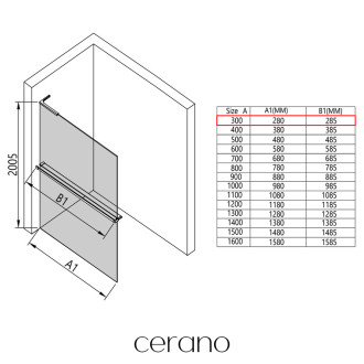 CERANO - Sprchová zástěna Walk-in Onyx L-pravá vzpěra + polička/držák na ručníky - 8 mm - kulatá vzpěra + polička/držák na ručníky - černá matná, graf