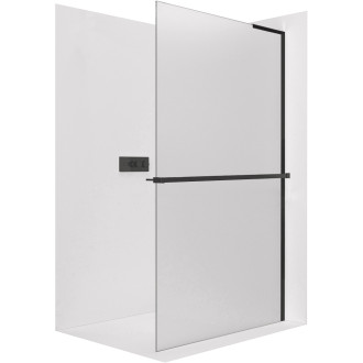 CERANO - Sprchová zástěna Walk-in Onyx L-pravá vzpěra + polička/držák na ručníky - 8 mm - kulatá vzpěra + polička/držák na ručníky - černá matná, mléč