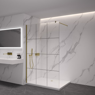 CERANO - Sprchová zástěna Walk-in Industro L/P - kulatá vzpěra - 8 mm - zlatá kartáčovaná/industriální sklo - 150x200 cm