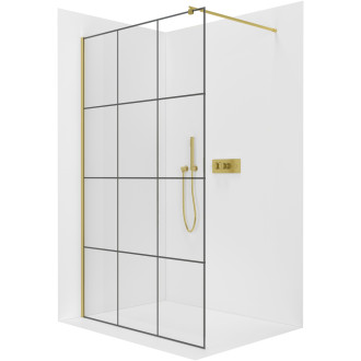 CERANO - Sprchová zástěna Walk-in Industro L/P - kulatá vzpěra - 8 mm - zlatá kartáčovaná/industriální sklo - 160x200 cm