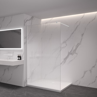 CERANO - Sprchová zástěna Walk-in Onyx L/P - kulatá vzpěra - bílá matná, rýhované sklo - 60x200 cm