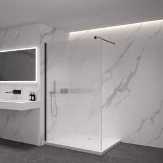 CERANO - Sprchová zástěna Walk-in Onyx L/P - kulatá vzpěra - černá matná, rýhované sklo - 140x200 cm