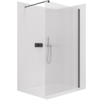 CERANO - Sprchová zástěna Walk-in Onyx L/P - kulatá vzpěra - černá matná, rýhované sklo - 150x200 cm