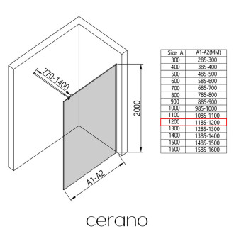 CERANO Sprch.zástěna Walk-in Onyx L/P černá mat., transp.sklo 120x200cm CER-DY101B-120-200