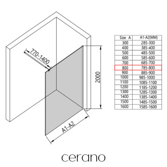 CERANO Sprch.zástěna Walk-in Onyx L/P černá matná, transp.sklo 80x200cm CER-DY101B-80-200