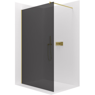 CERANO - Sprchová zástěna Walk-in Onyx Round L/P - 8 mm - kulatá vzpěra - zlatá kartáčovaná, grafitové sklo - 30x200 cm