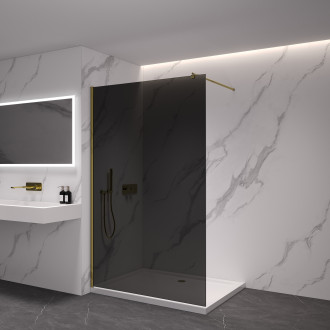 CERANO - Sprchová zástěna Walk-in Onyx Round L/P - 8 mm - kulatá vzpěra - zlatá kartáčovaná, grafitové sklo - 30x200 cm