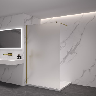 CERANO - Sprchová zástěna Walk-in Onyx Round L/P - 8 mm - kulatá vzpěra - zlatá kartáčovaná, mléčné sklo - 30x200 cm