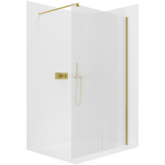 CERANO - Sprchová zástěna Walk-in Onyx L/P - kulatá vzpěra - zlatá kartáčovaná, rýhované sklo - 100x200 cm