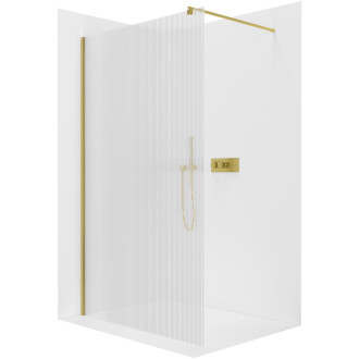 CERANO - Sprchová zástěna Walk-in Onyx L/P - kulatá vzpěra - zlatá kartáčovaná, rýhované sklo - 150x200 cm