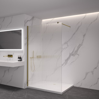 CERANO - Sprchová zástěna Walk-in Onyx L/P - kulatá vzpěra - zlatá kartáčovaná, rýhované sklo - 150x200 cm