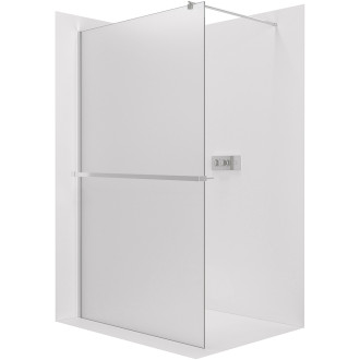 CERANO - Sprchová zástěna Walk-in Onyx Round L/P - 8 mm - kulatá vzpěra + polička/držák na ručníky - chrom, mléčné sklo - 40x200 cm