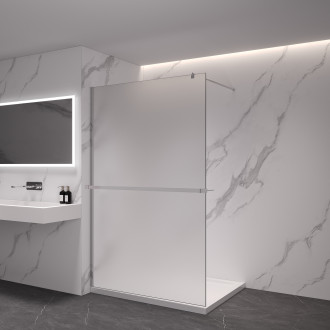 CERANO - Sprchová zástěna Walk-in Onyx Round L/P - 8 mm - kulatá vzpěra + polička/držák na ručníky - chrom, mléčné sklo - 40x200 cm