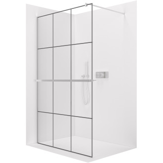 CERANO - Sprchová zástěna Walk-in Industro L/P + polička/držák na ručníky - kulatá vzpěra - 8 mm - chrom/industriální sklo - 110x200 cm