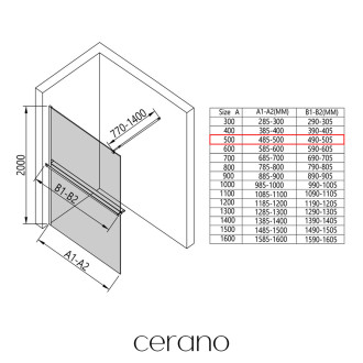 CERANO - Sprchová zástěna Walk-in Onyx L/P + polička/držák na ručníky - černá matná, grafitové sklo - 50x200 cm