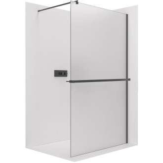 CERANO - Sprchová zástěna Walk-in Onyx L/P + polička/držák na ručníky - kulatá vzpěra - černá matná, mléčné sklo - 60x200 cm