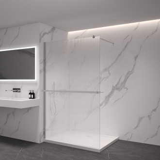 CERANO - Sprchová zástěna Walk-in Onyx L/P + polička/držák na ručníky - kulatá vzpěra - chrom, rýhované sklo - 60x200 cm