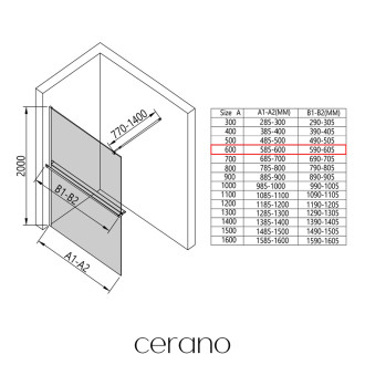 CERANO - Sprchová zástěna Walk-in Onyx L/P + polička/držák na ručníky - kulatá vzpěra - chrom, rýhované sklo - 60x200 cm