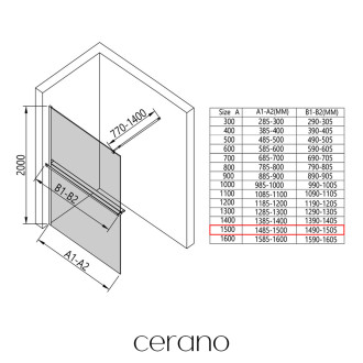 CERANO - Sprchová zástěna Walk-in Onyx L/P + polička/držák na ručníky - chrom, transparentní sklo - 150x200 cm