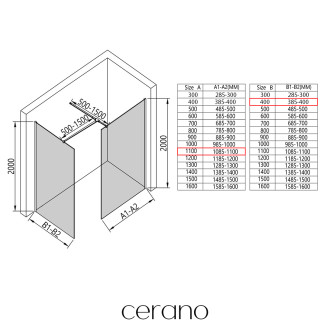 CERANO - Sprchová zástěna Walk-in Onyx T L/P - 8 mm - kulatá vzpěra - bílá matná, grafitové sklo - 110x40 cm