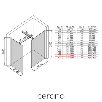 CERANO - Sprchová zástěna Walk-in Onyx T L/P - hranatá vzpěra - chrom, rýhované sklo - 130x80 cm
