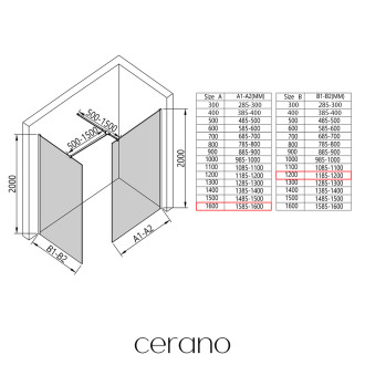 CERANO - Sprchová zástěna Walk-in Onyx T L/P - hranatá vzpěra - chrom, rýhované sklo - 140x90 cm