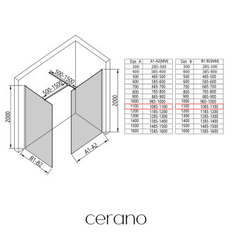 CERANO - Sprchová zástěna Walk-in Onyx T L/P - hranatá vzpěra - chrom, transparentní sklo - 70x50 cm