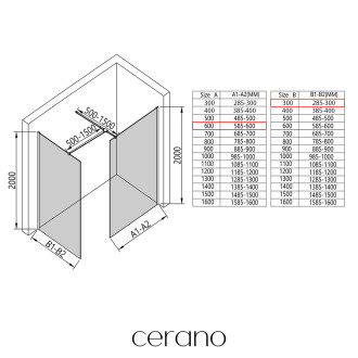 CERANO - Sprchová zástěna Walk-in Onyx T L/P - 8 mm - kulatá vzpěra - černá matná, grafitové sklo - 60x30 cm